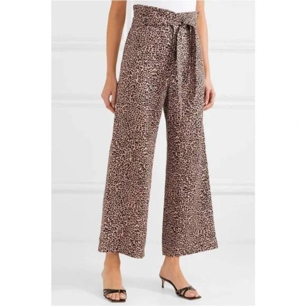 Reformation Jackie Leopard Linen Wide Leg‎ Pants
